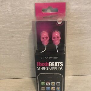 HYPE flashBEATS Stereo Earbuds Pink Skulls Eyes Flash w Music NIB Please Read